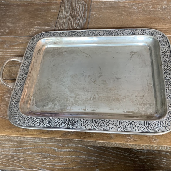 Pottery Barn silver 2 pc LOT SET grape/leaf serving tray and ice bucket GUC - Picture 5 of 15